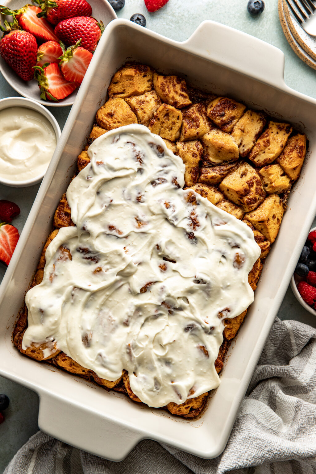 Easy Cinnamon Roll Casserole w/ Cream Cheese Frosting - Butter Love &amp; Salt