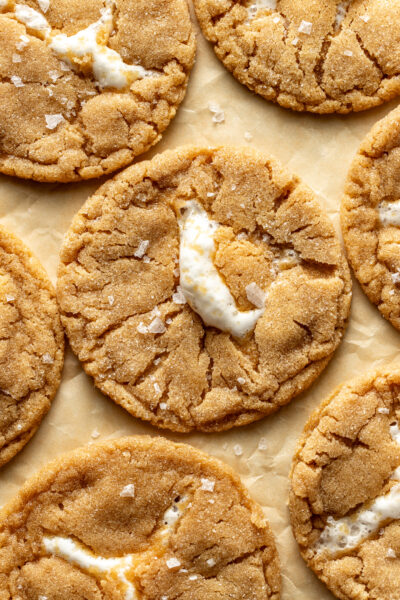 Fluffernutter Cookies on a baking sheet