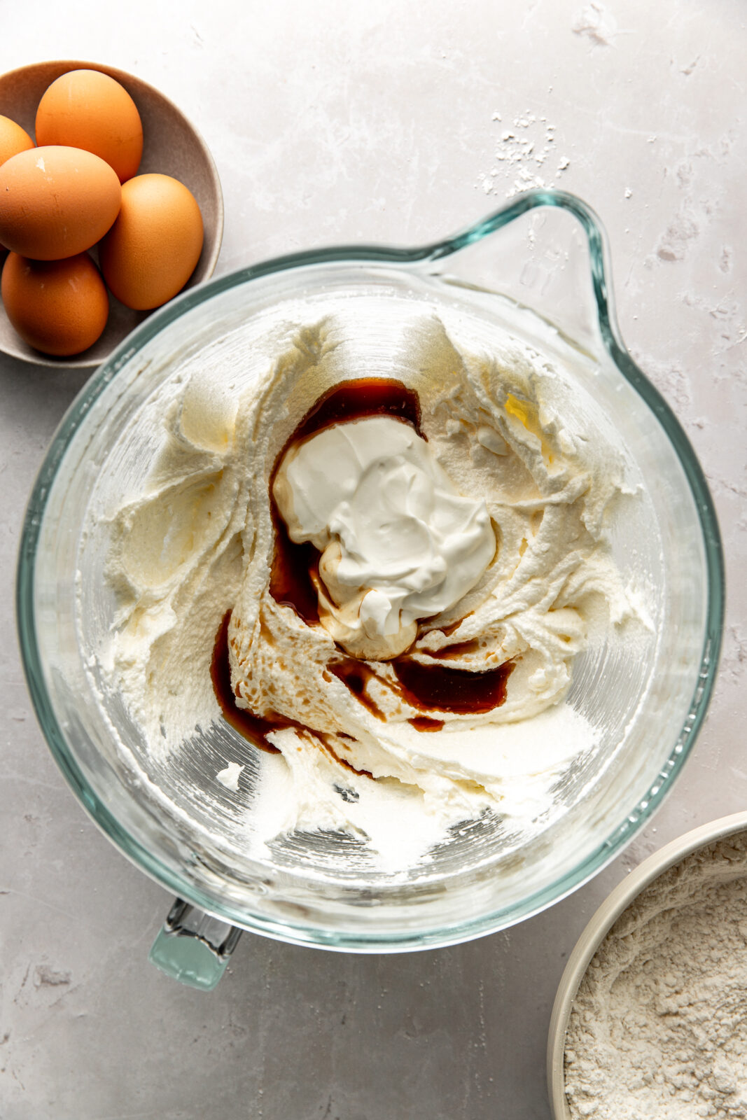 vanilla and sour cream added to the mixing bowl