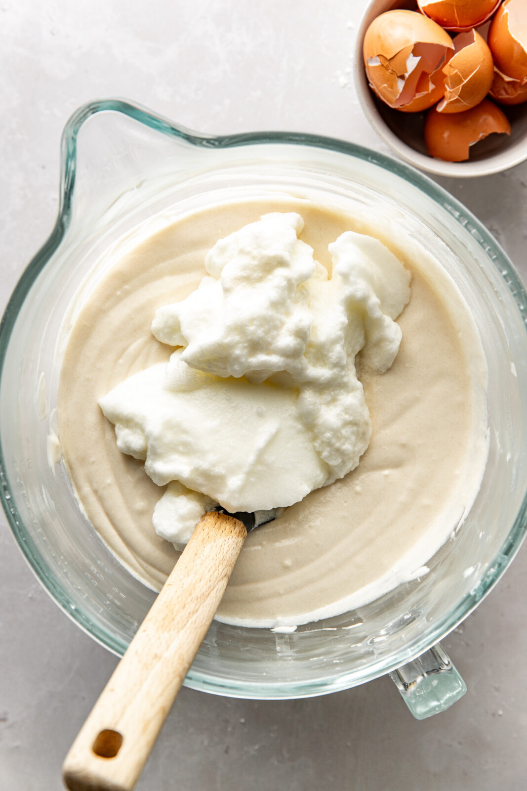 whipped eggs added to the cake batter