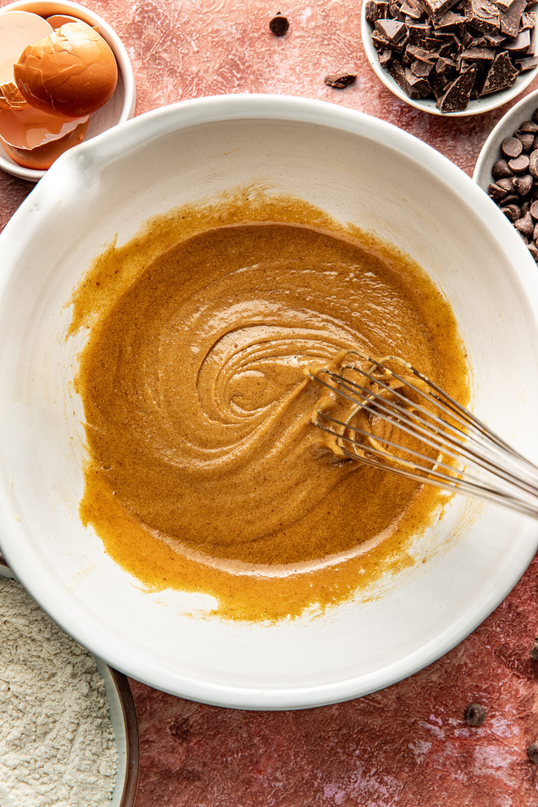 wet ingredients and sugars combined