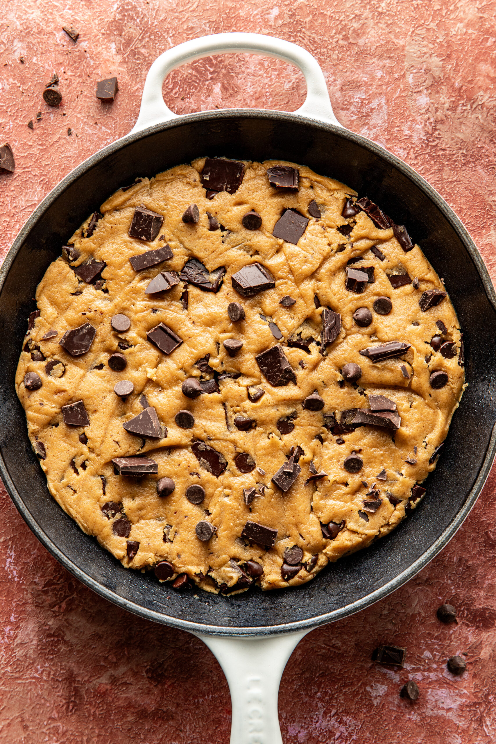cookie dough pressed into skillet