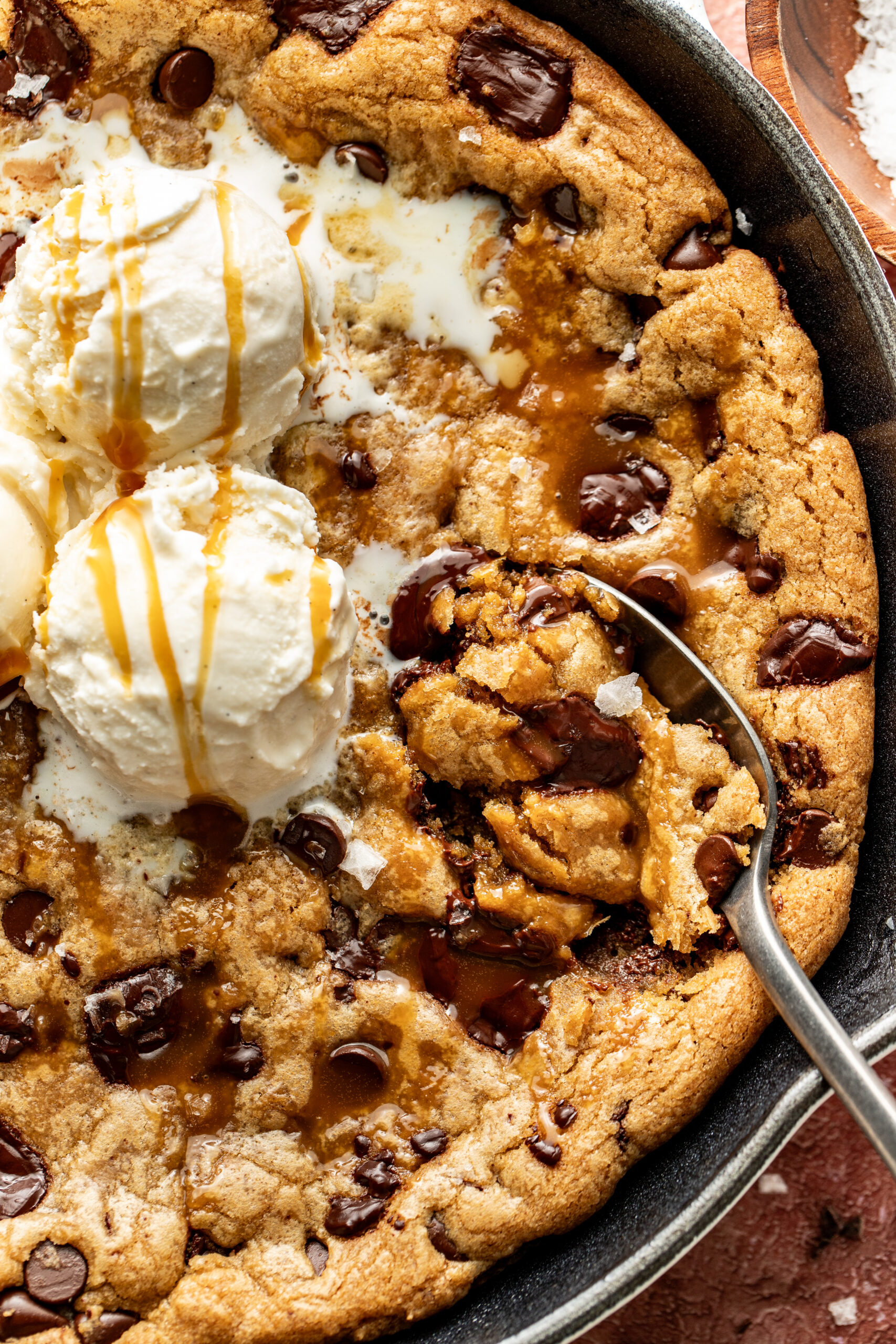 cookie skillet with ice cream on top