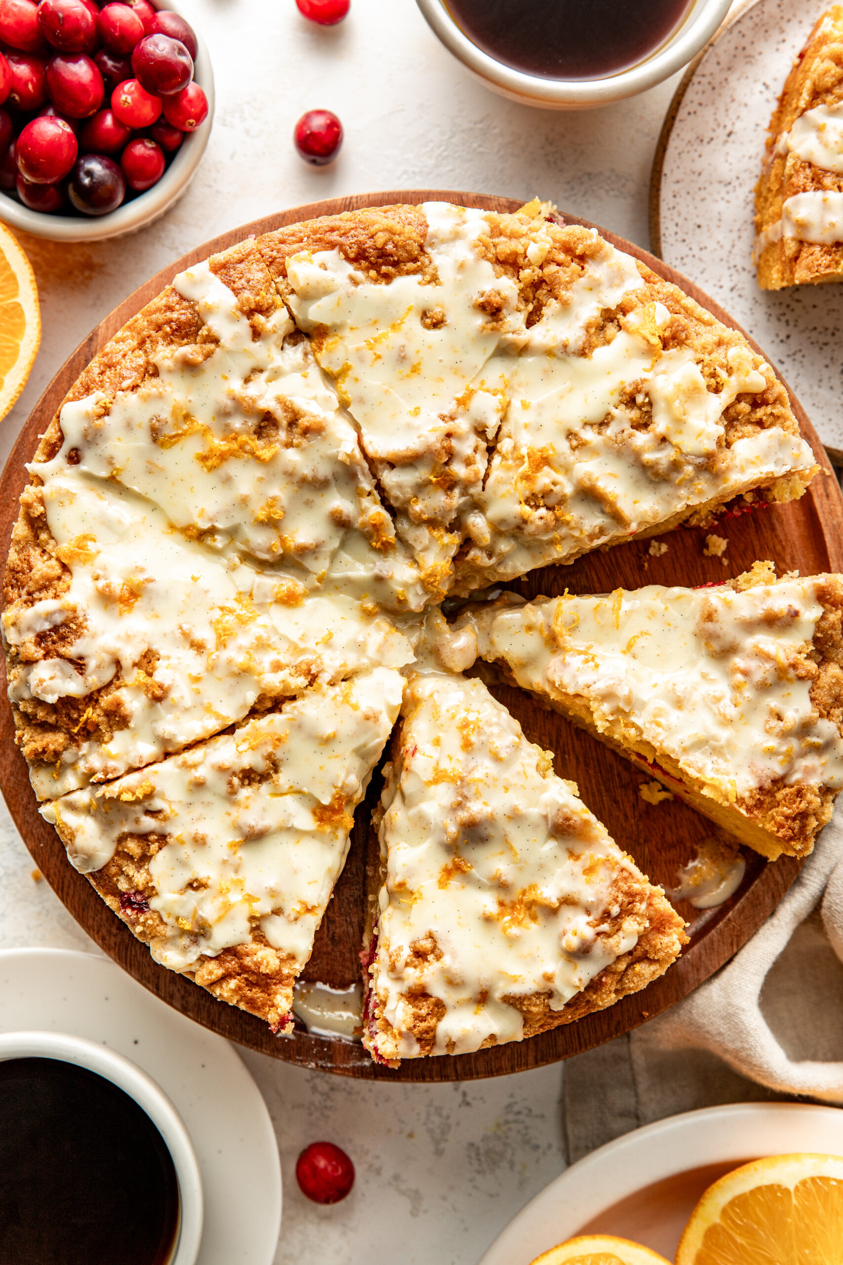 aerial shot of sliced cranberry coffee cake