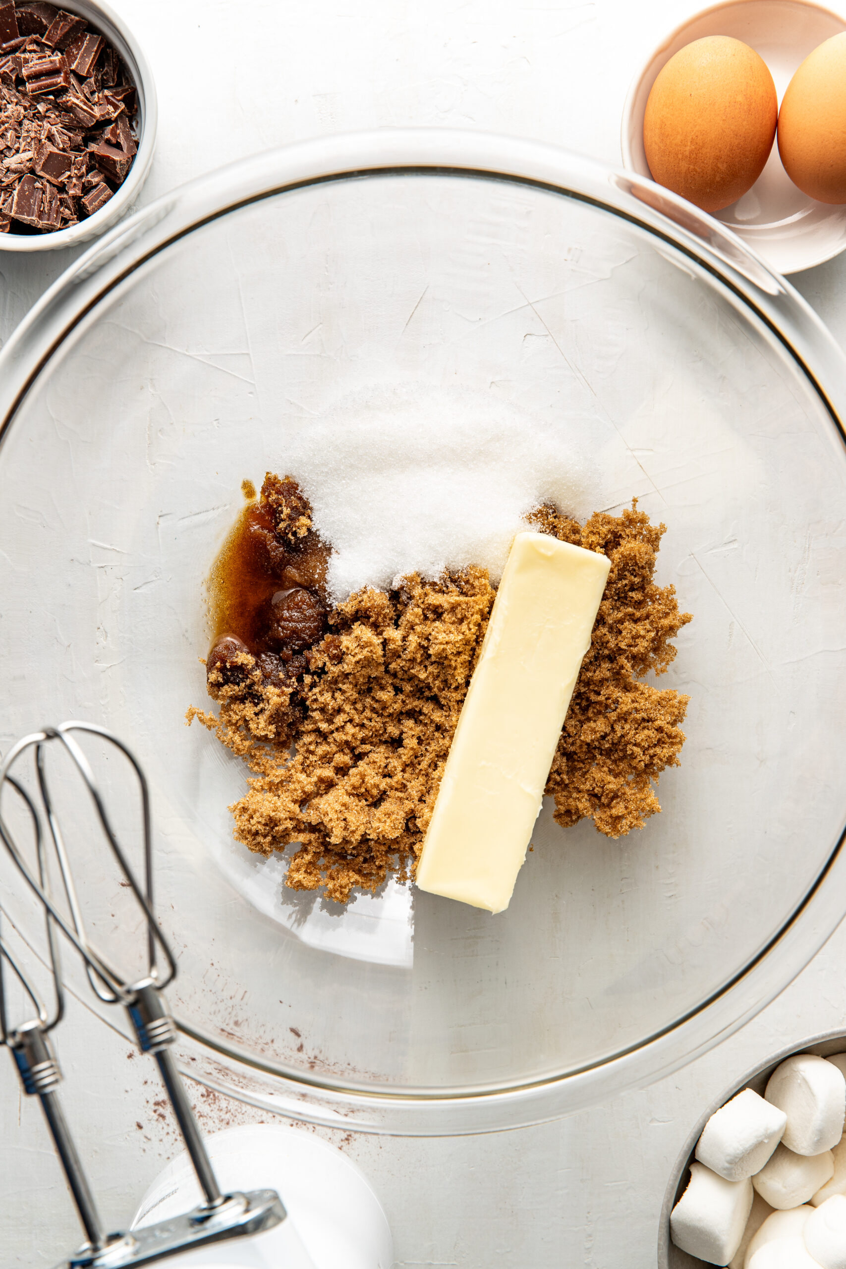 butter and sugar in a mixing bowl