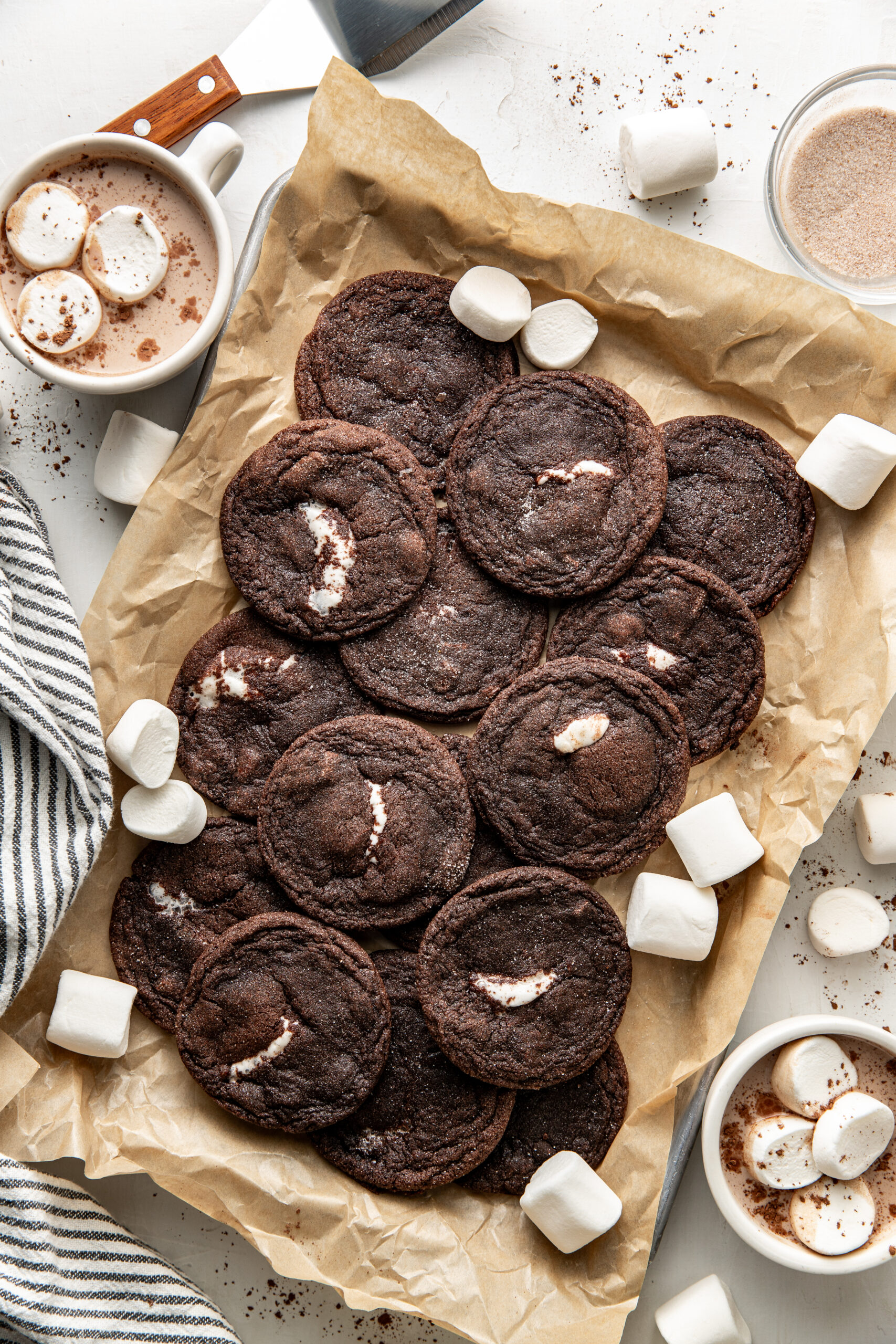 baked hot chocolate cookies on baking sheet pan