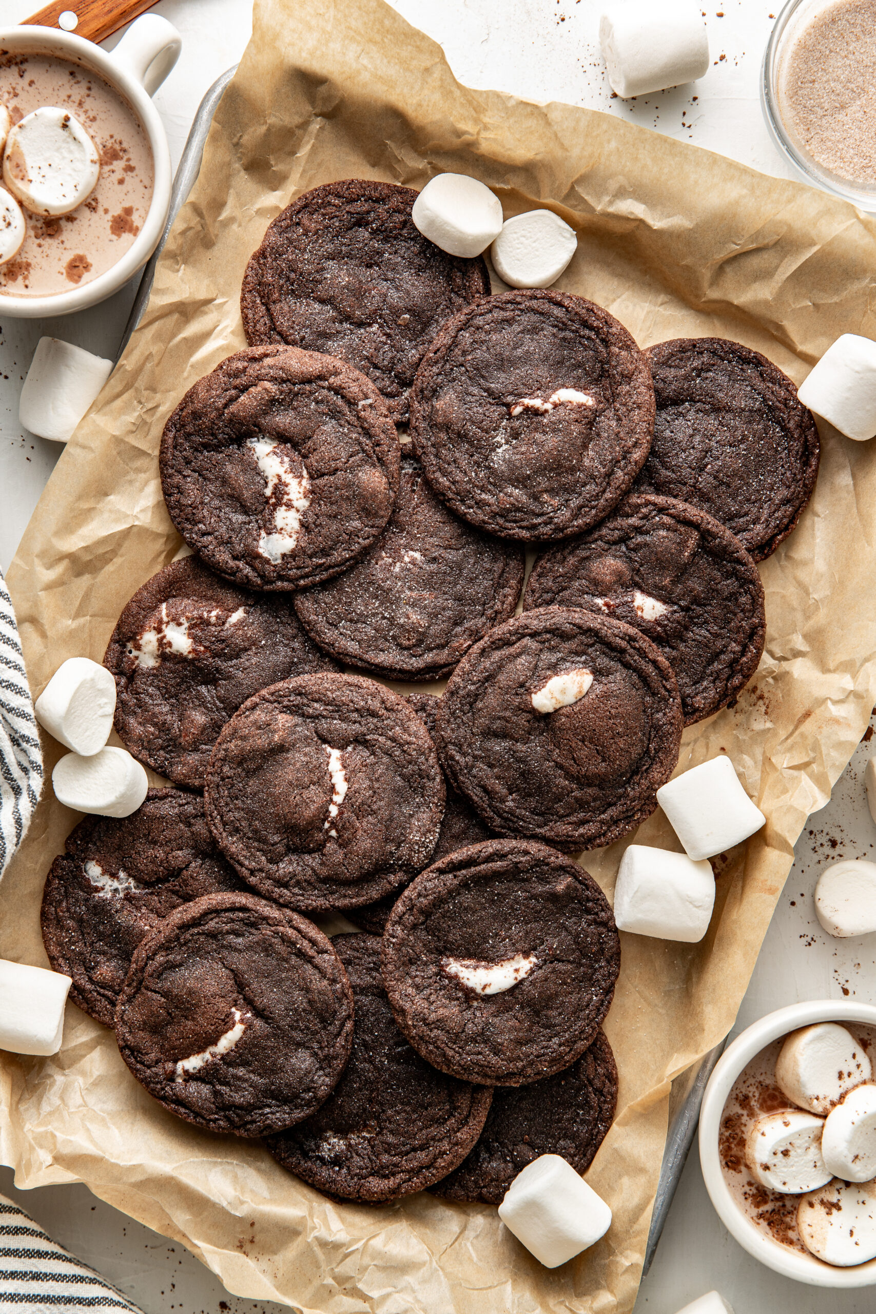 baked hot chocolate cookies on baking sheet pan
