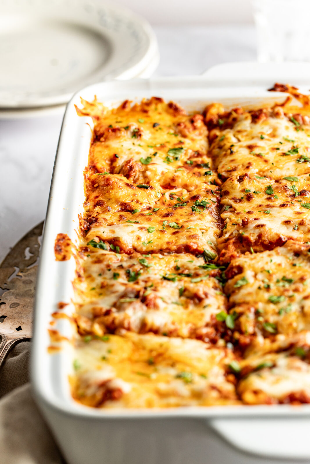 lasagna in the casserole dish