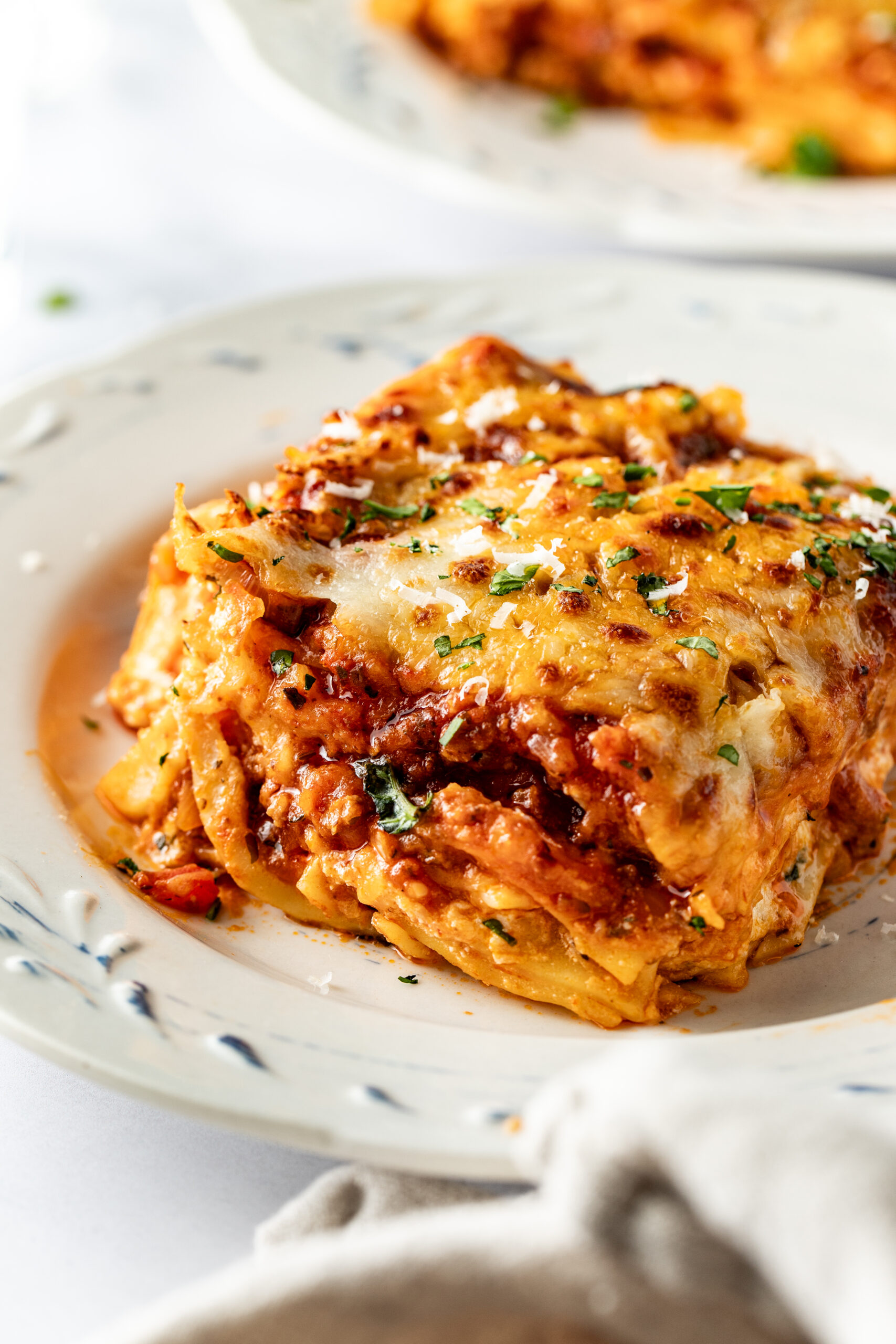 slice of lasagna on plate