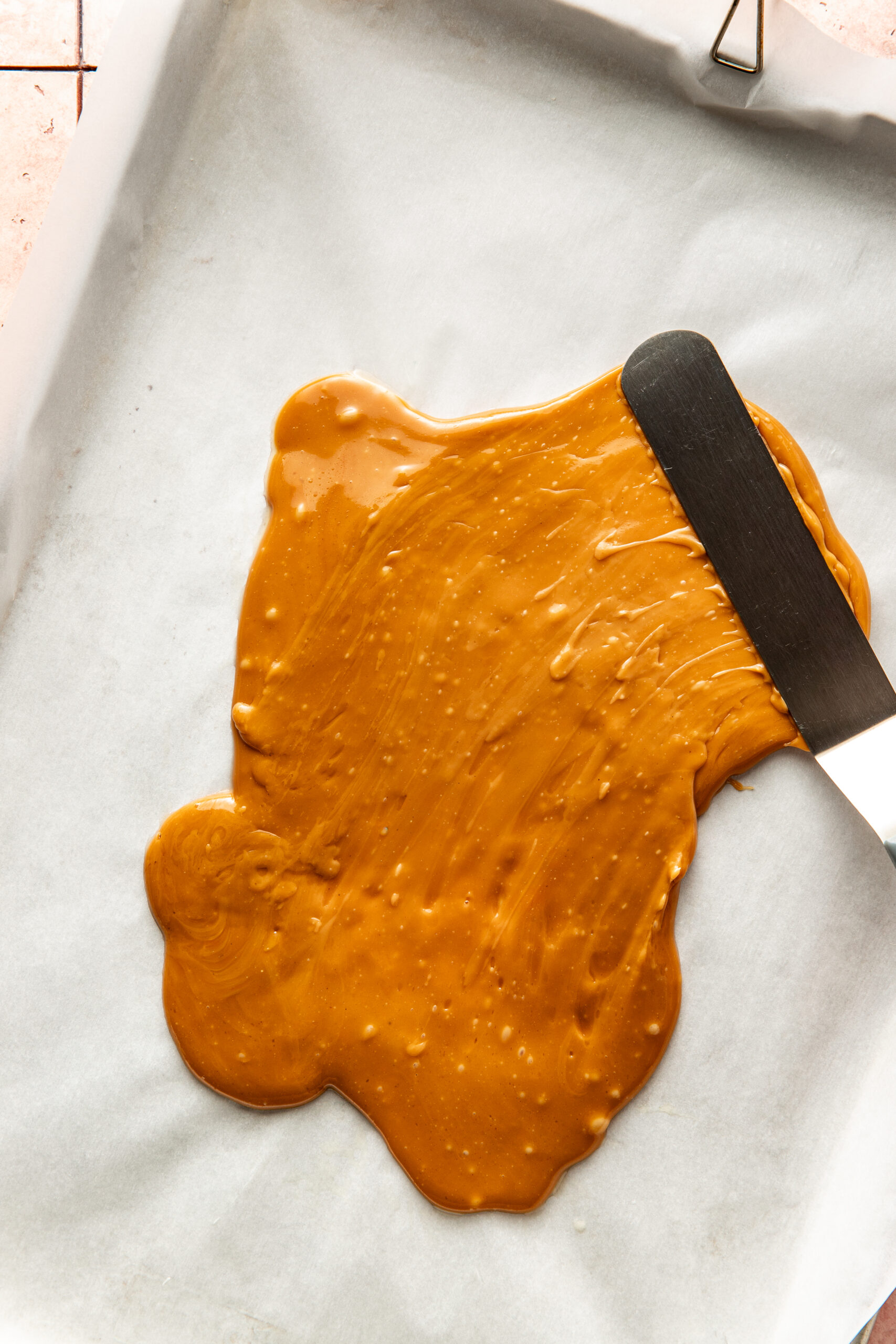 spread toffee on pan