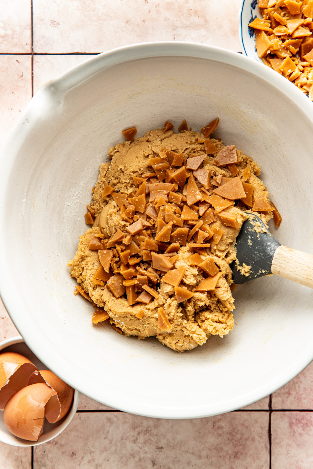 toffee added to cookie dough