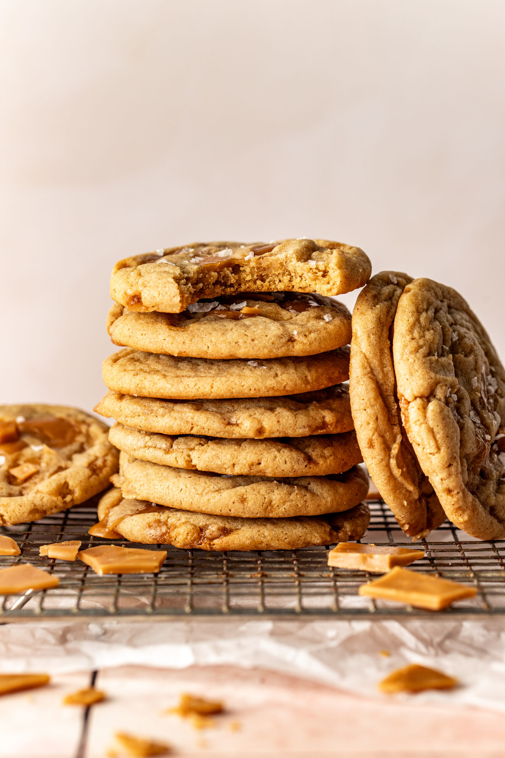 toffee cookies stacked on top of each other