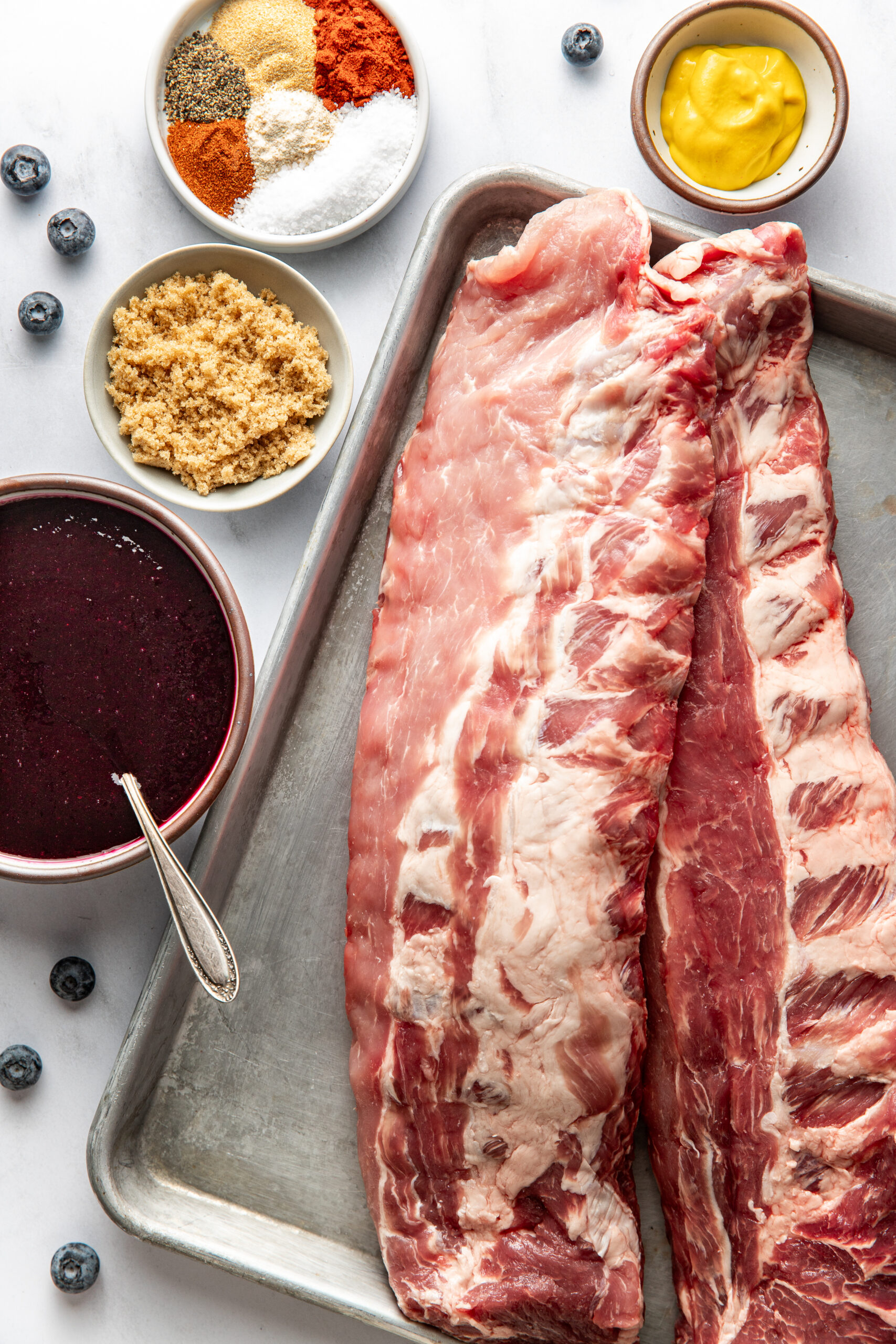 ingredients for baked ribs with blueberry bbq sauce