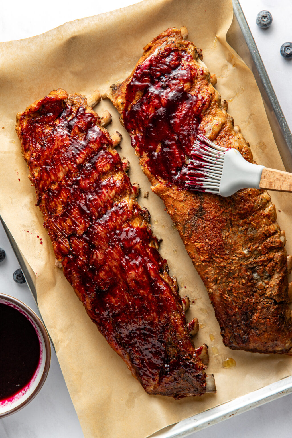 Oven Baked Ribs with Blueberry BBQ Sauce - Butter Love & Salt