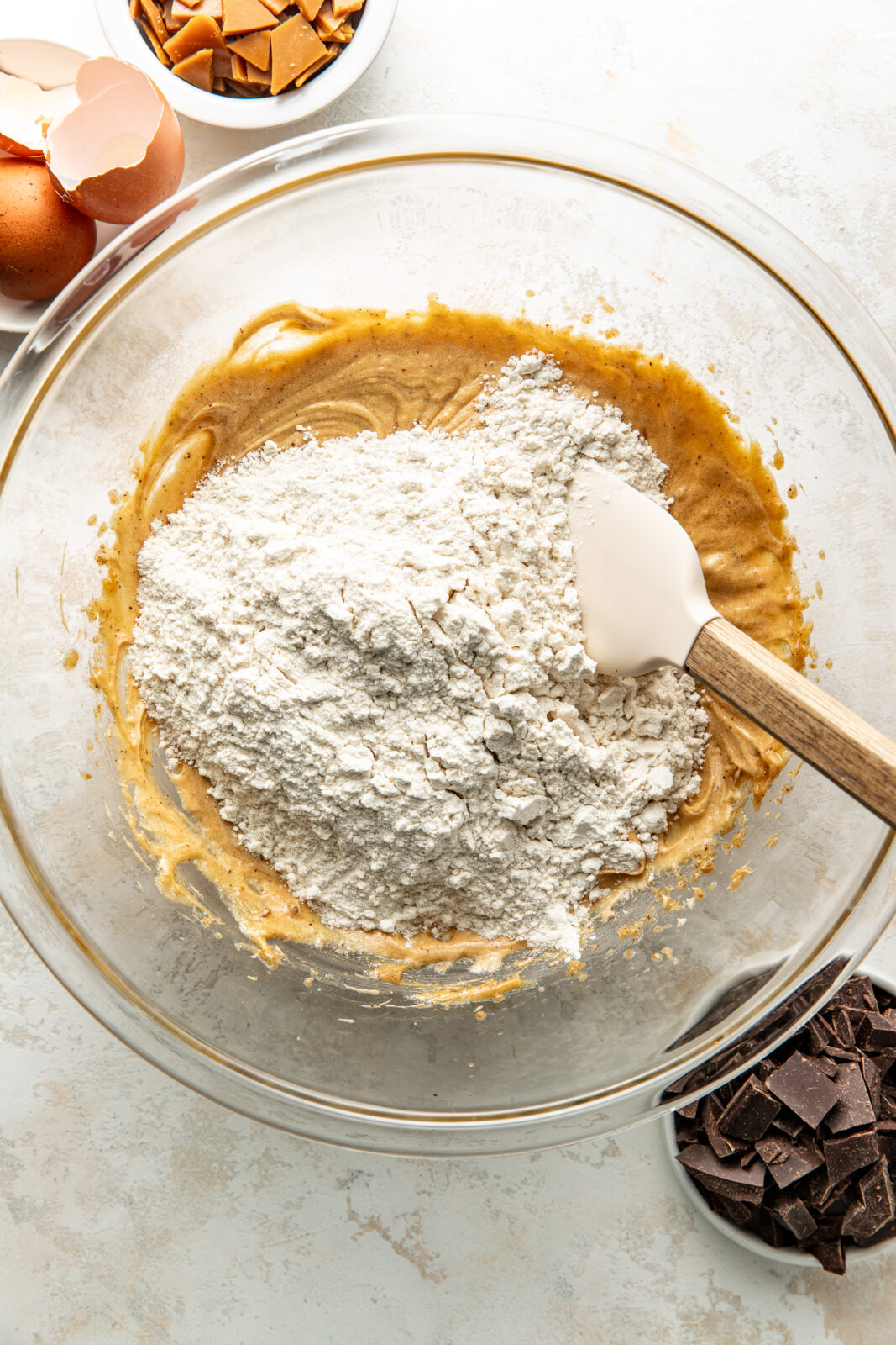 flour added to wet ingredients 