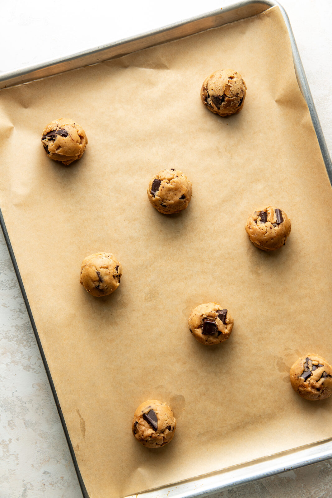 cookie dough placed on baking sheet