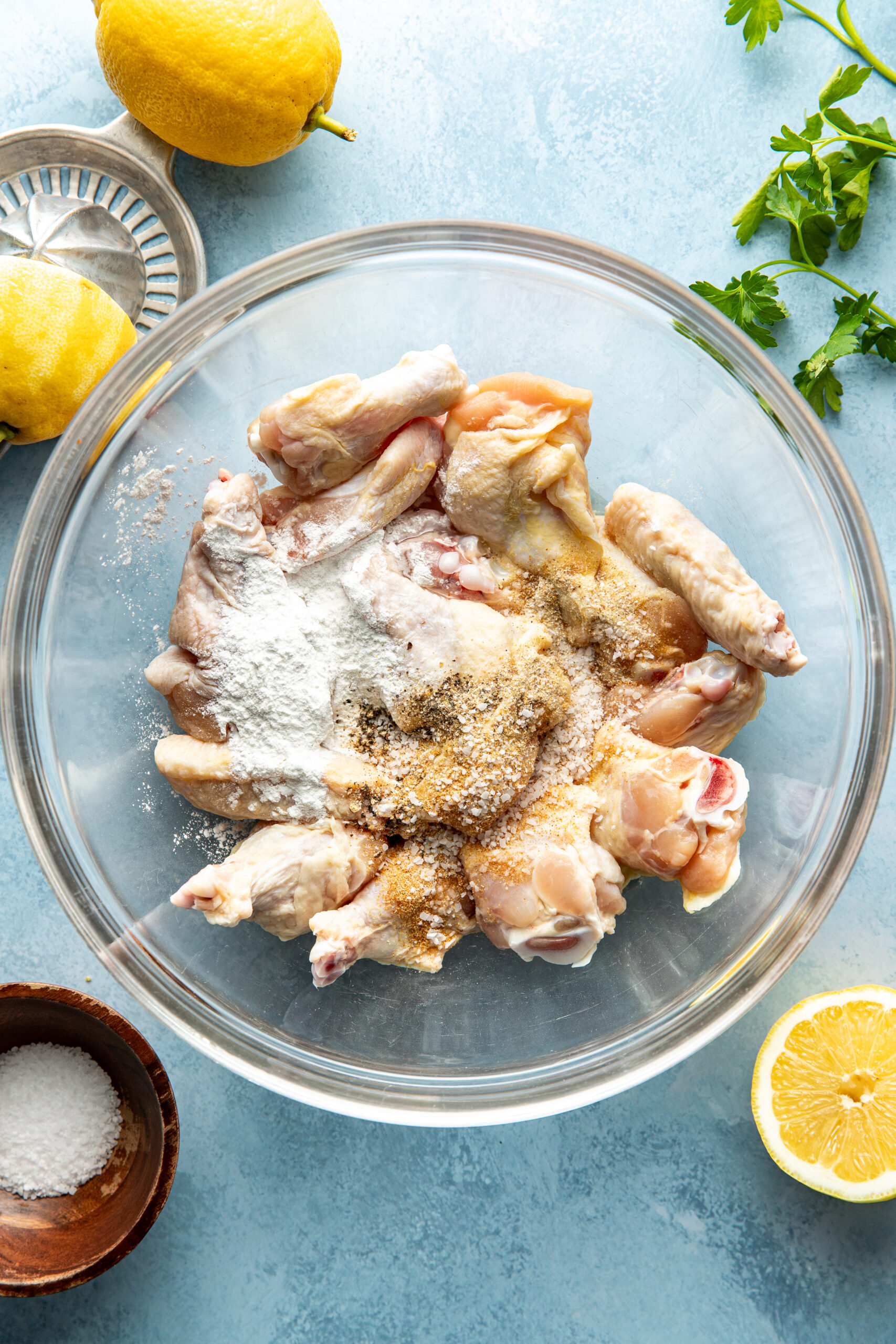 baking powder added to the chicken, along with seasonings