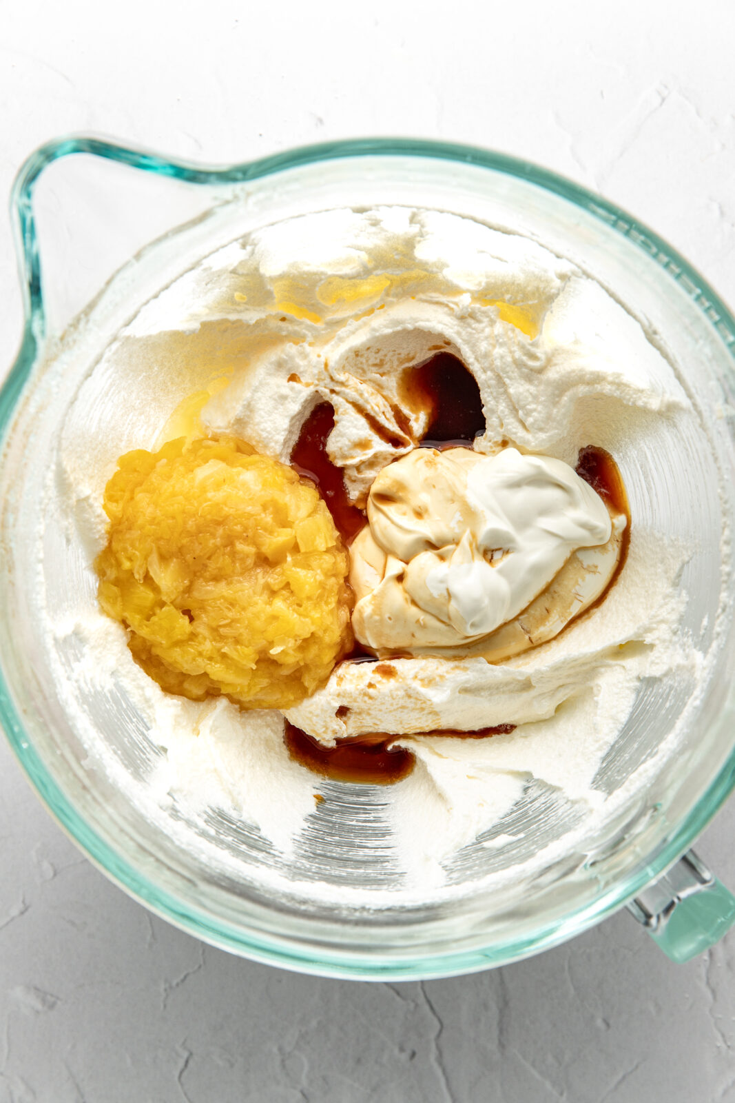 wet ingredients for the pineapple coconut cake