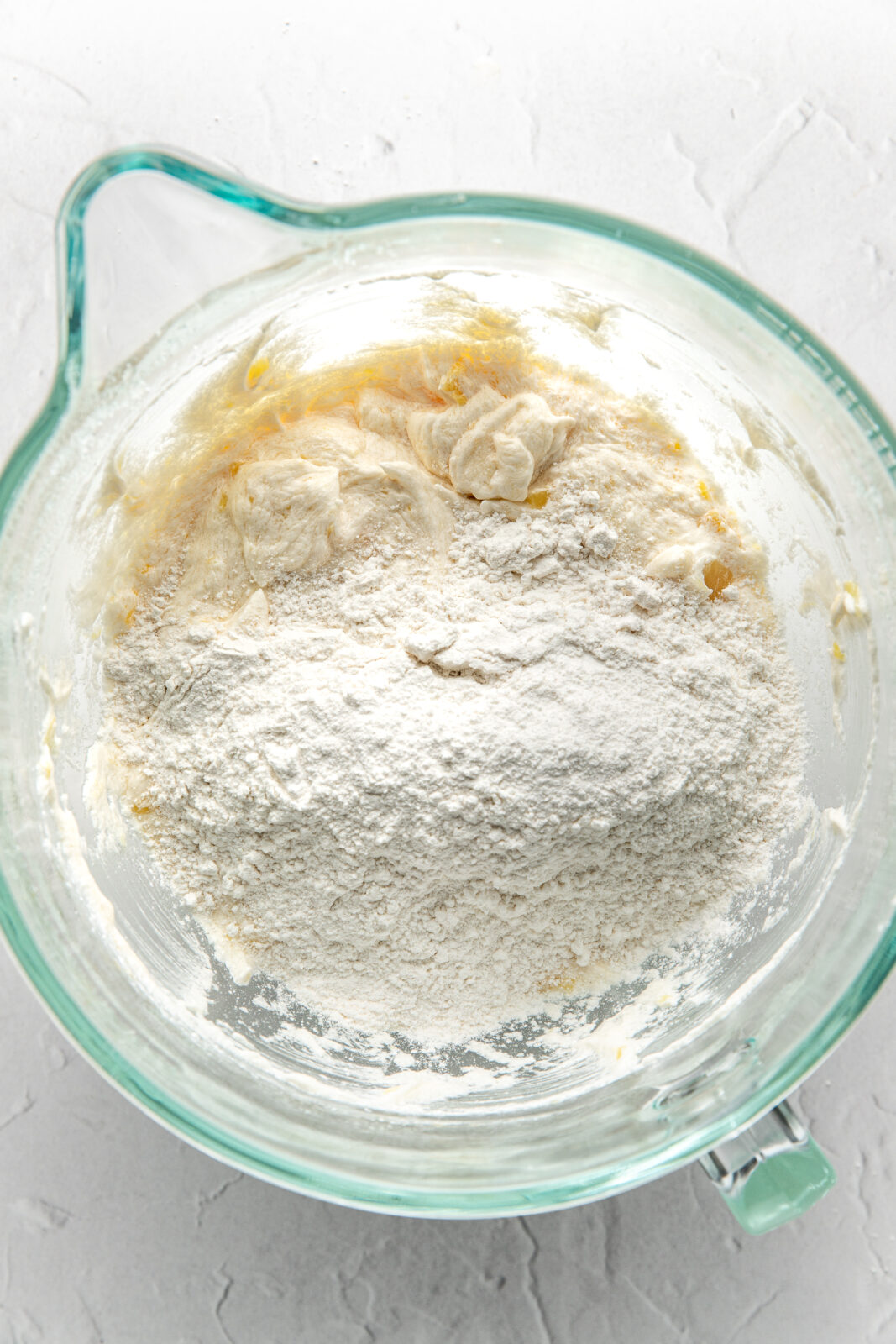 flour added to cake batter
