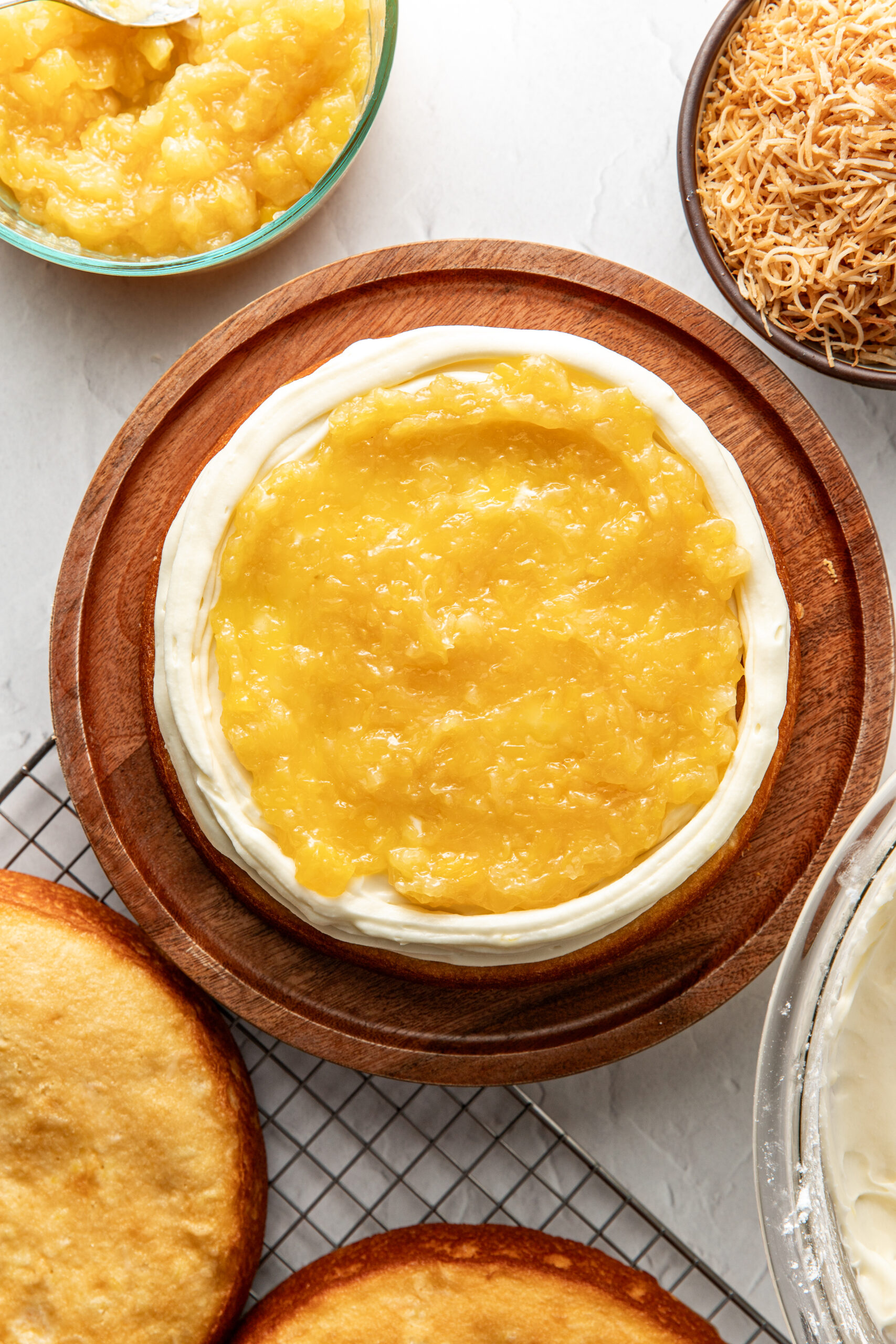 pineapple filling added to the cake