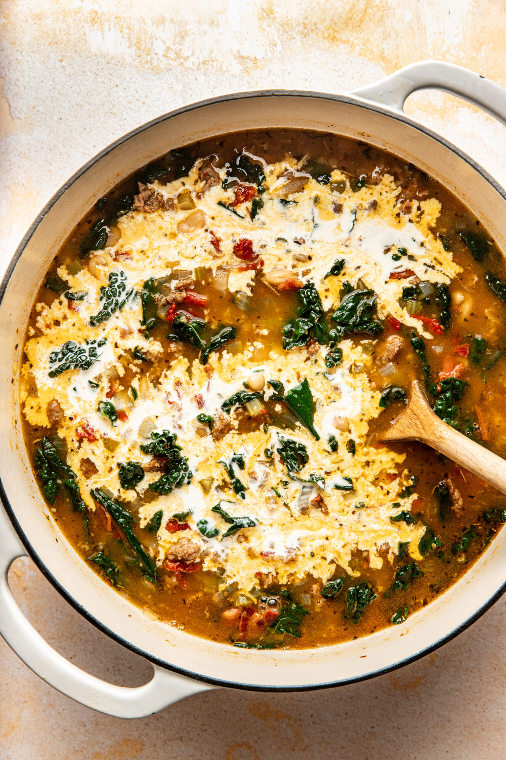 cream added to the soup