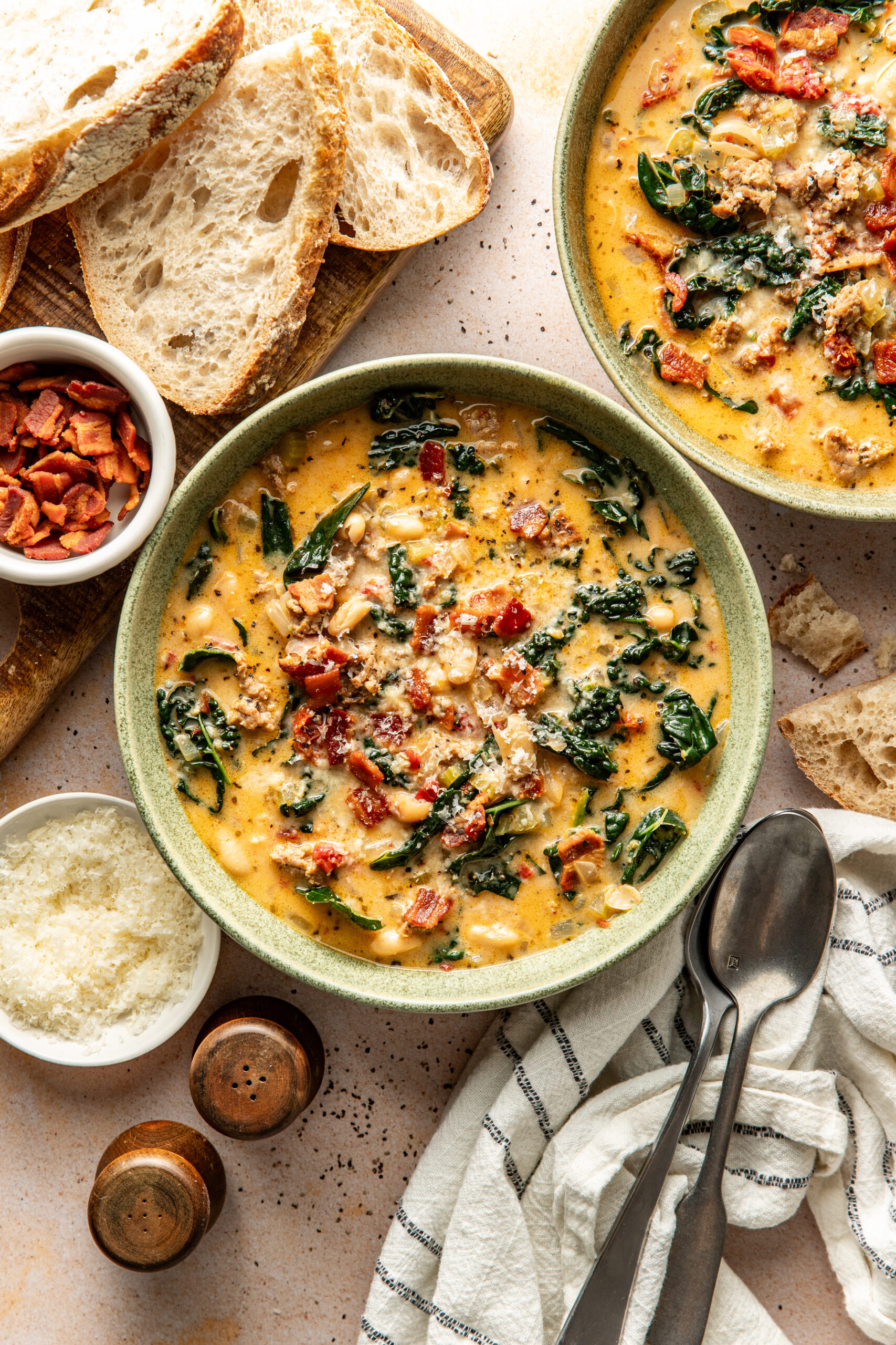 2 bowls of creamy White Bean and Sausage Kale Soup