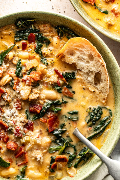 bowl of creamy White Bean and Sausage Kale Soup