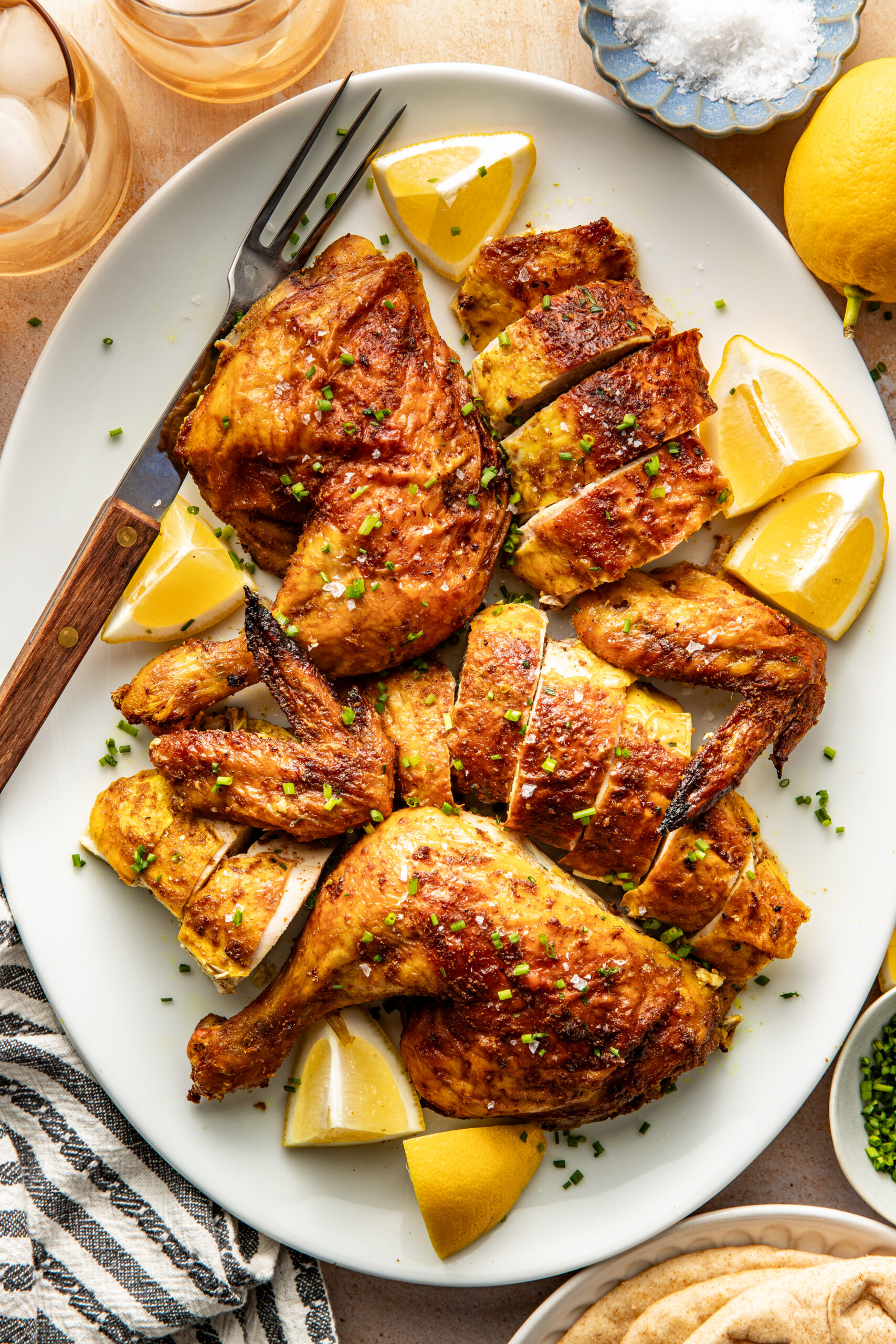 turmeric chicken cut on a platter