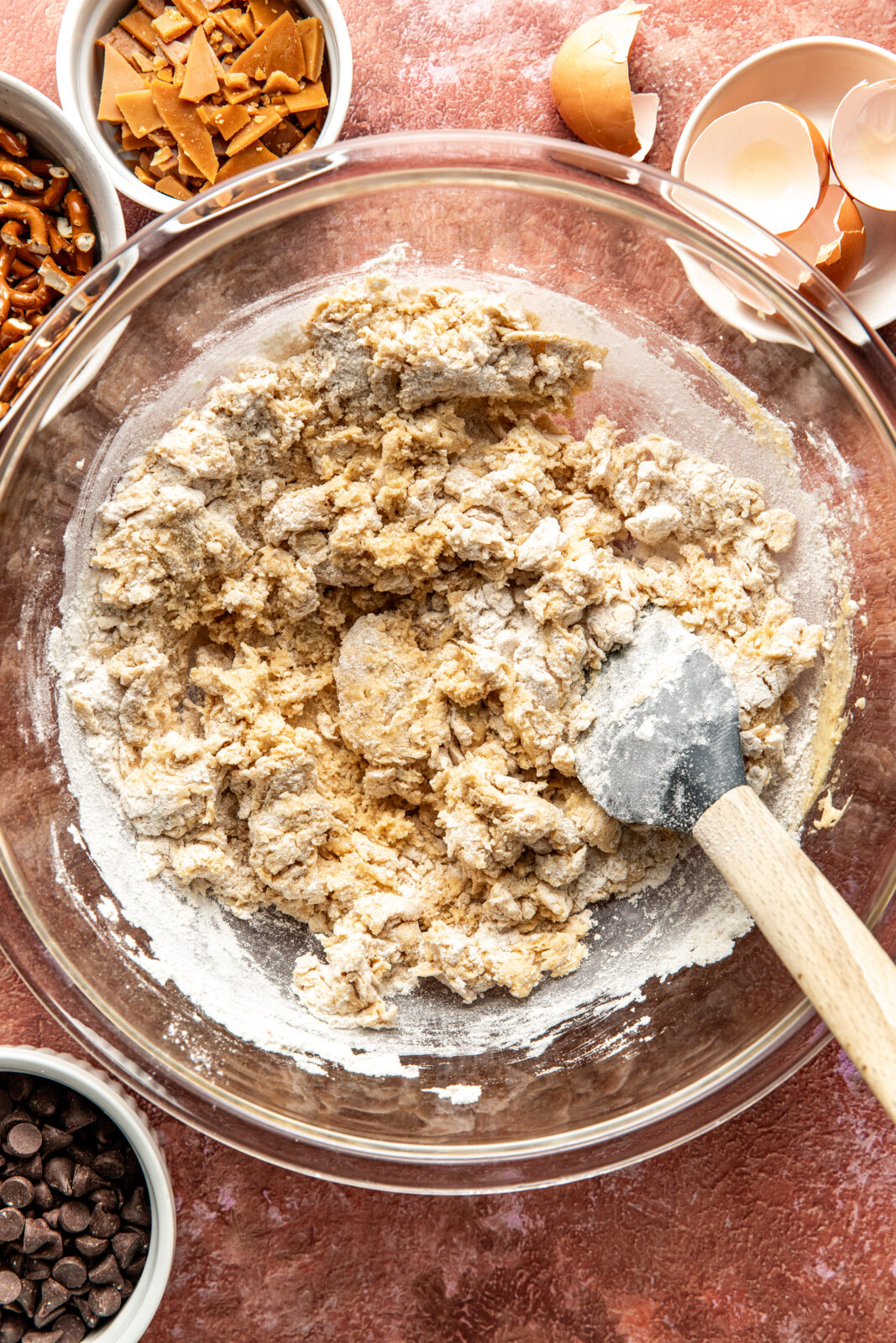stir flour with wet ingredients 