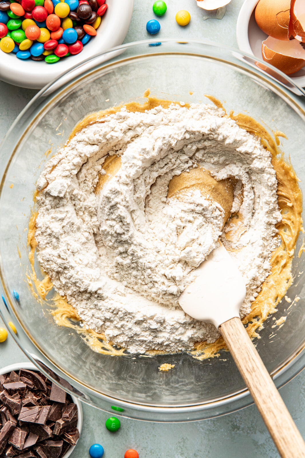 flour added to wet batter
