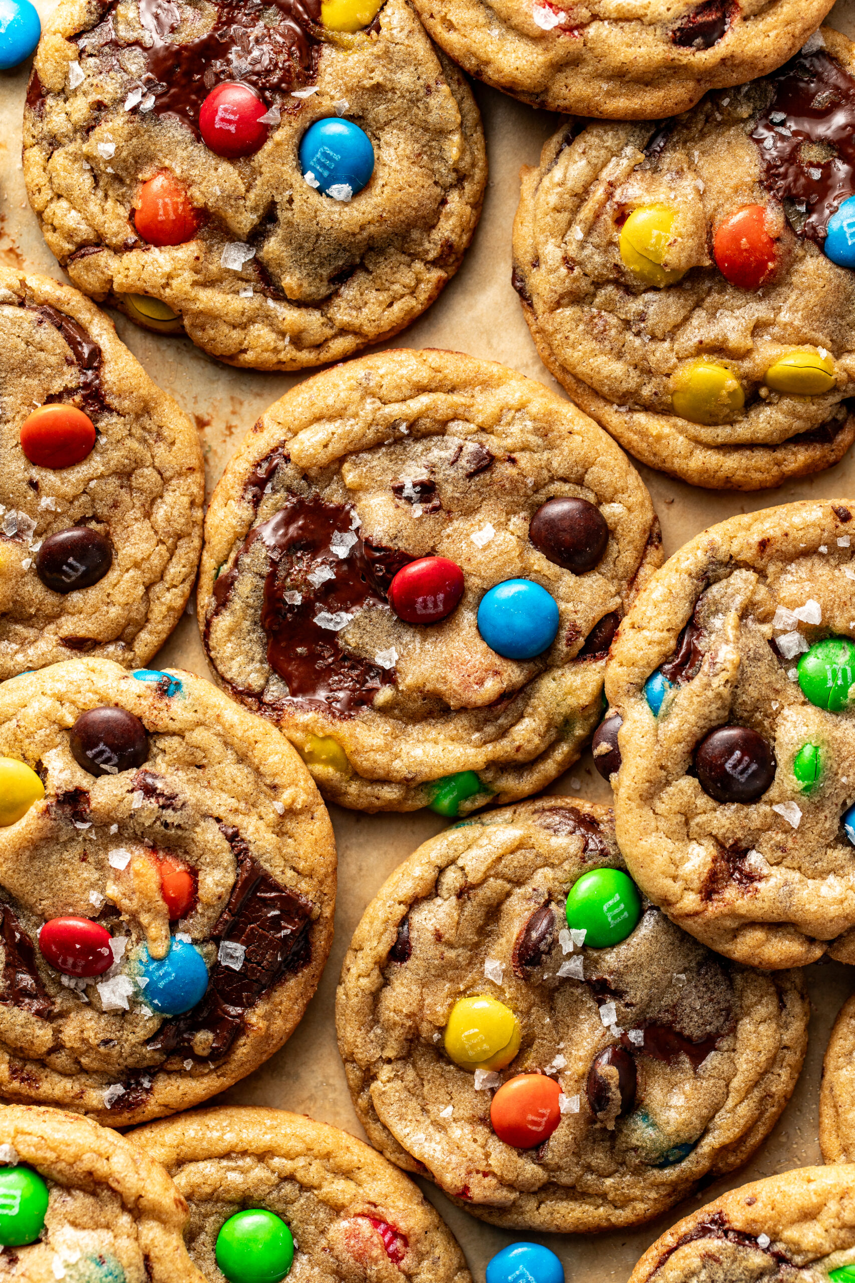 M&M Cookies on baking sheet