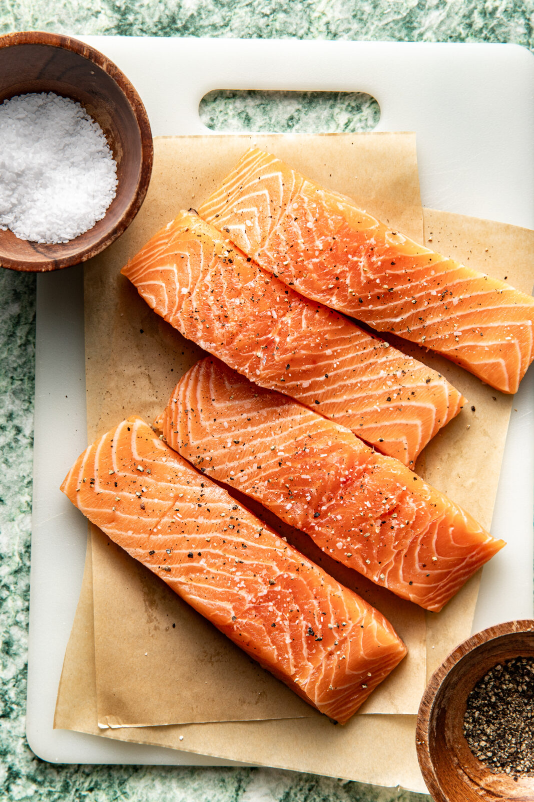season salmon on parchment