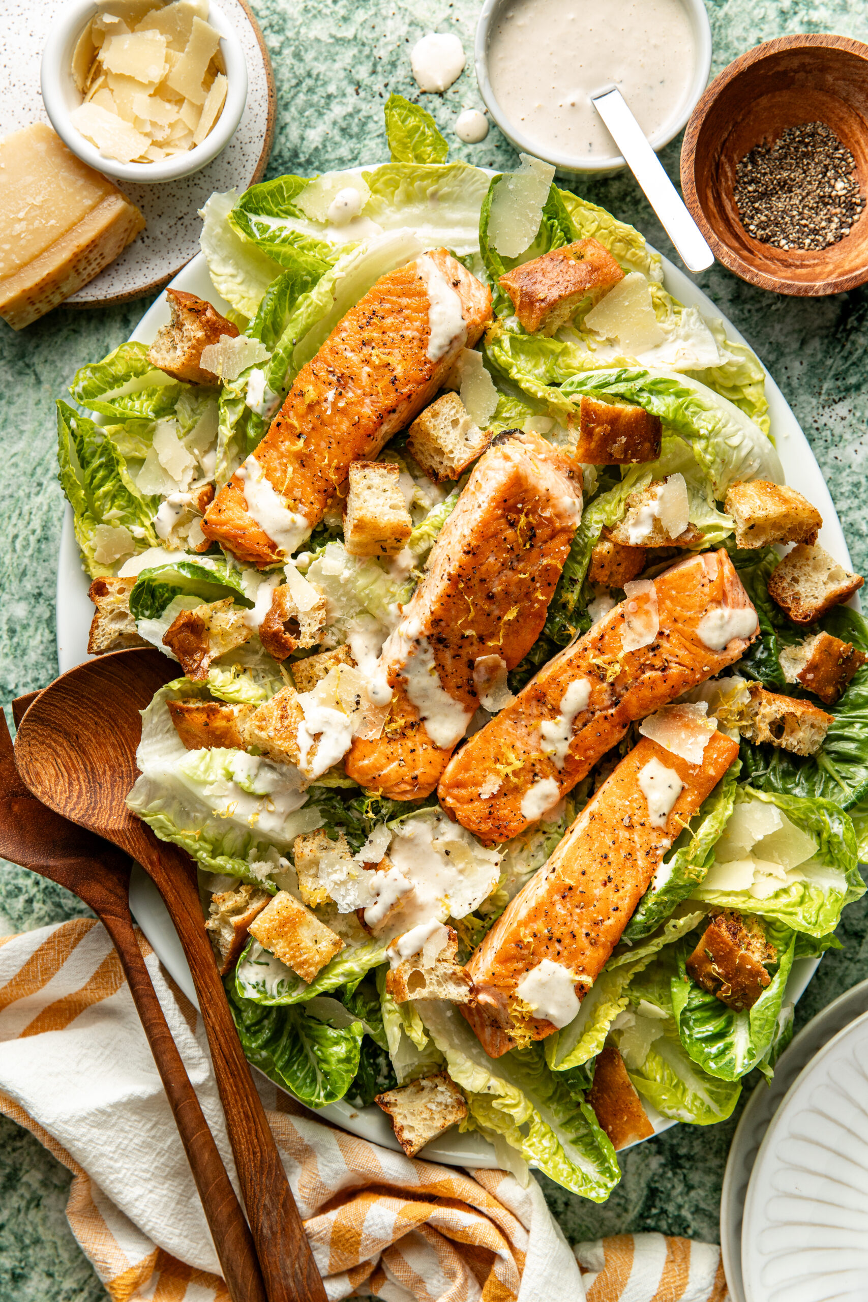 salmon caesar on a serving platter