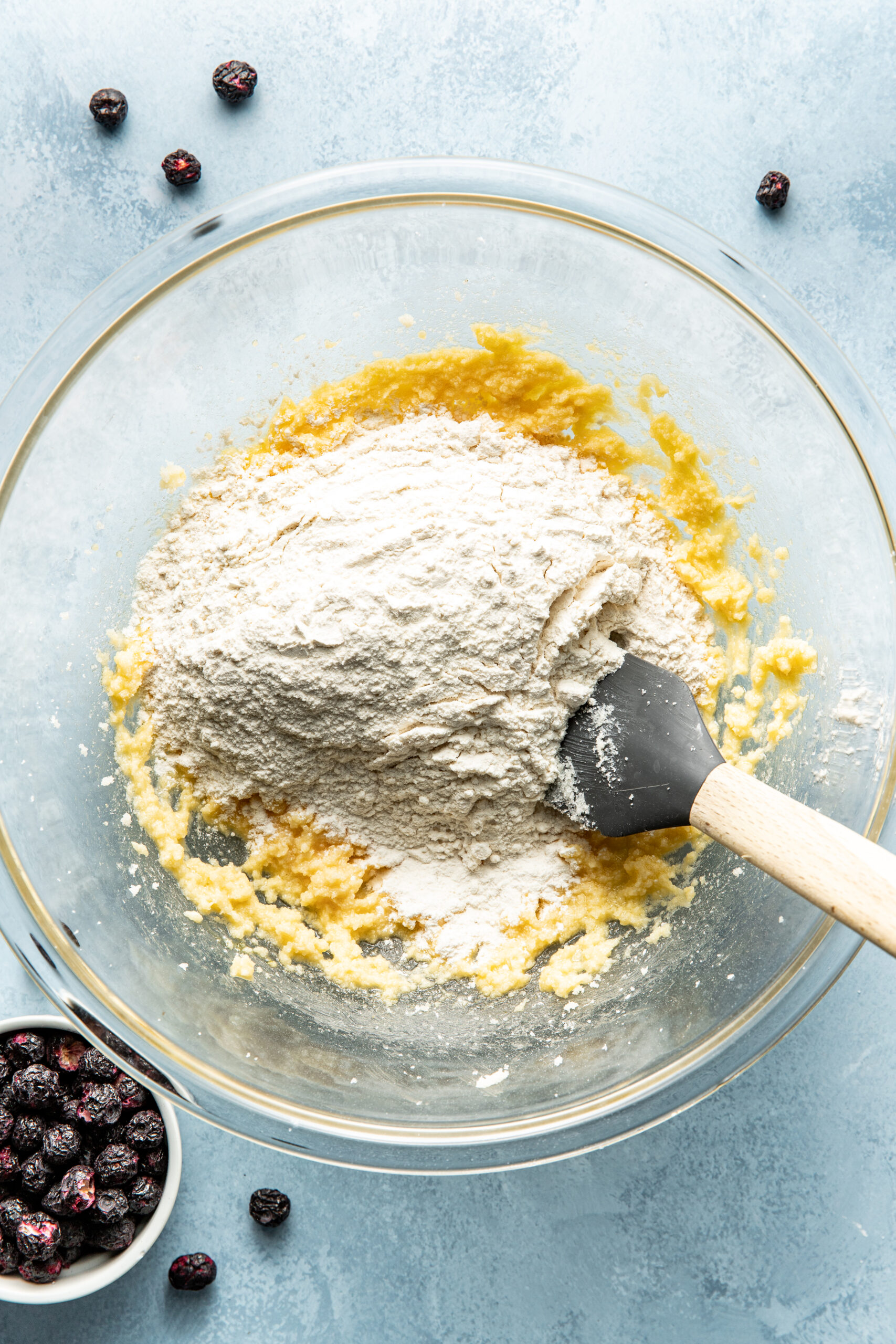 add dry ingredients to the wet in a mixing bowl