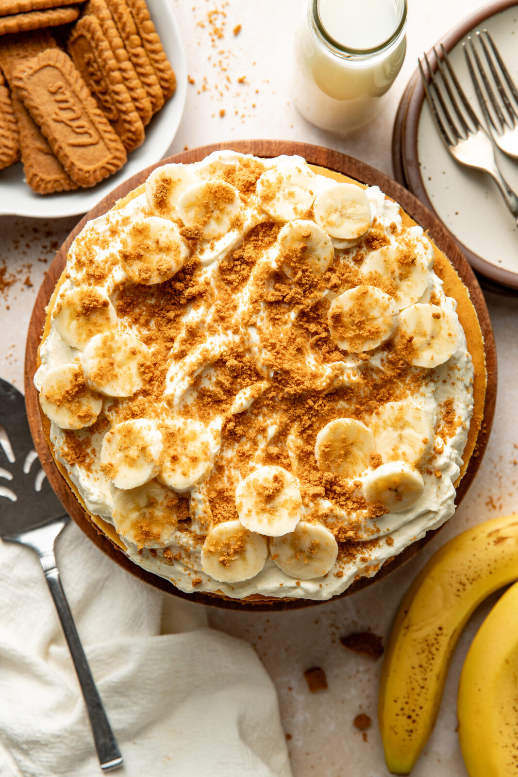 aerial view of banana pudding cheesecake