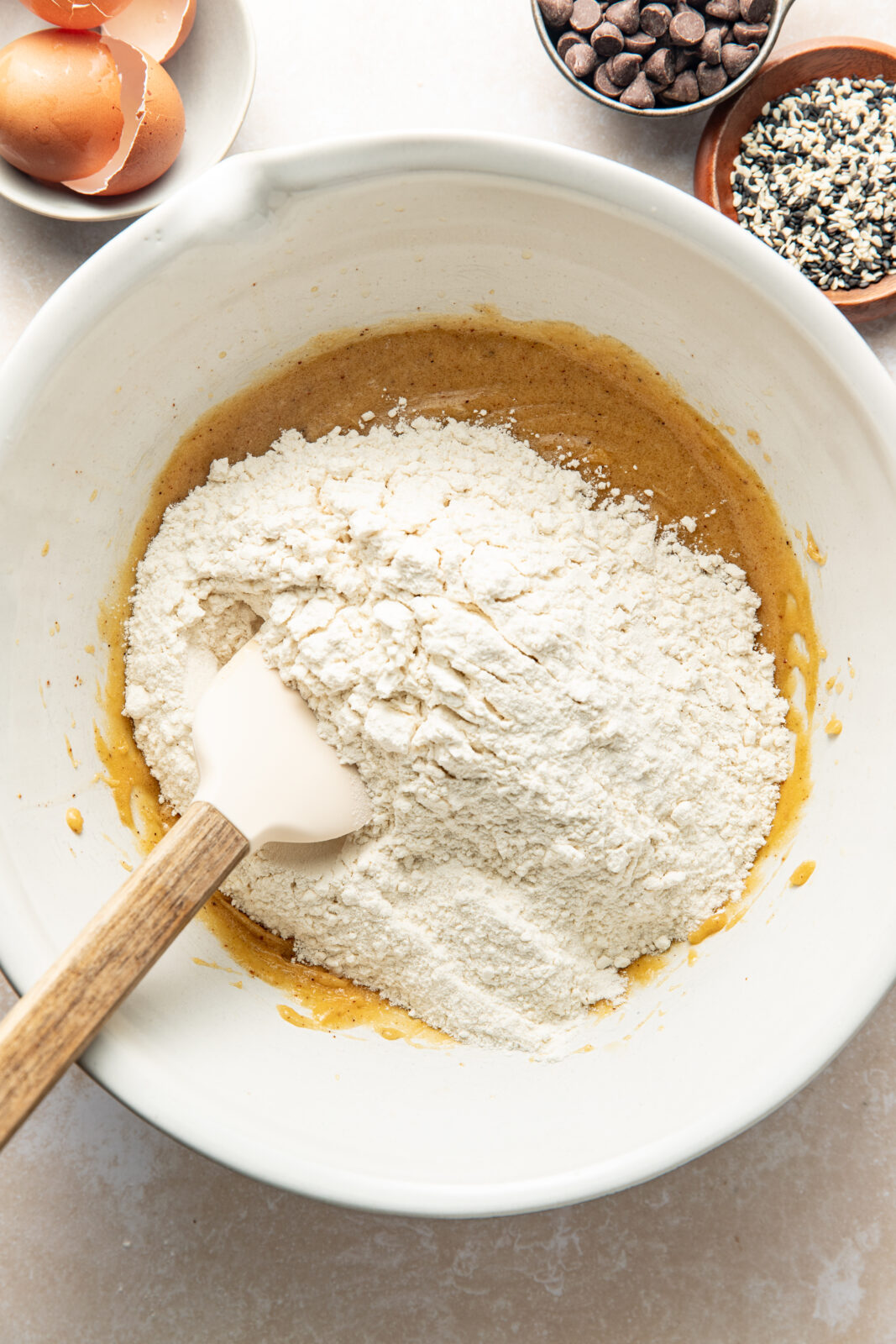 add dry ingredients to wet batter