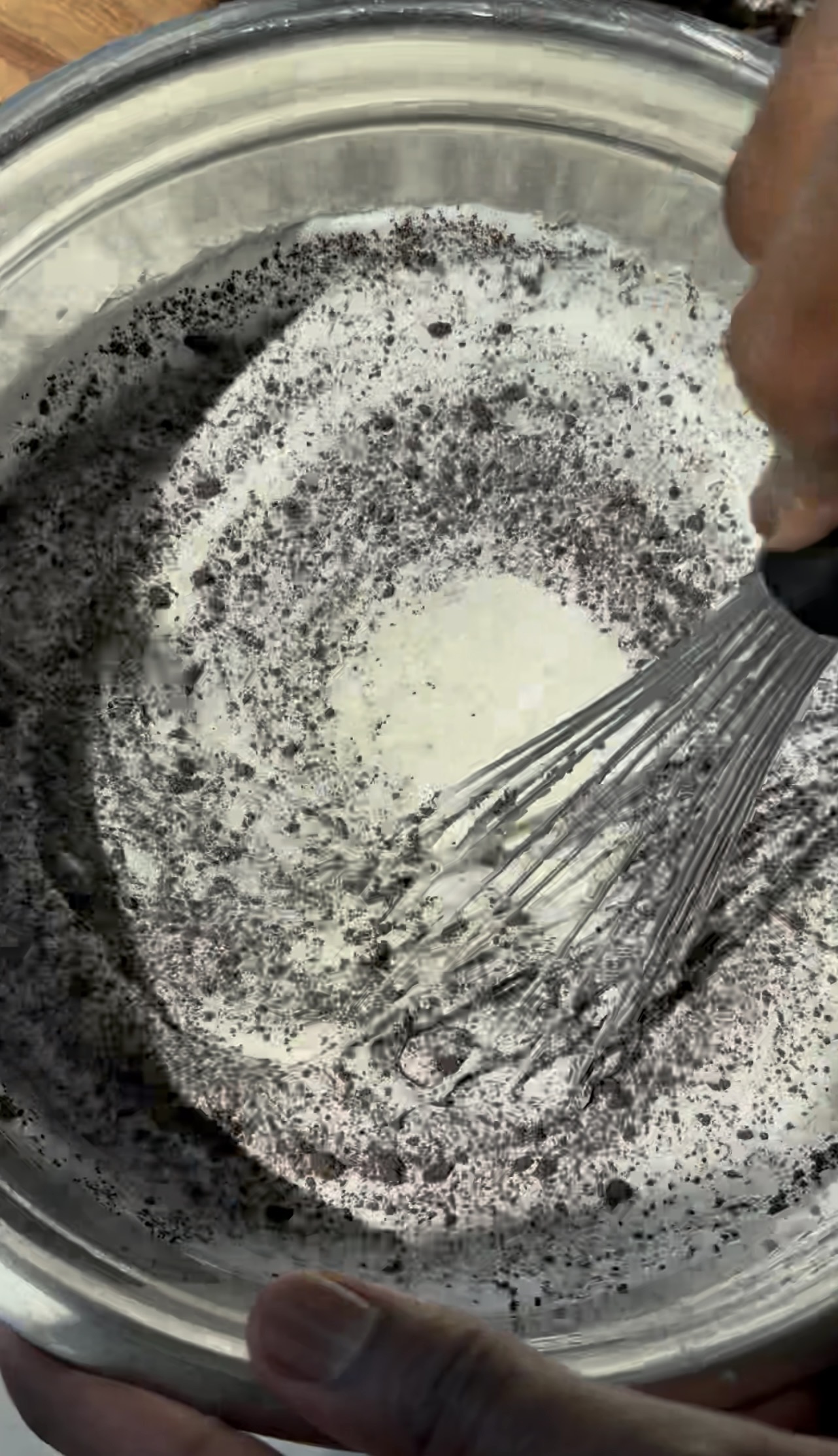 oreos whisked into oreo ice cream base