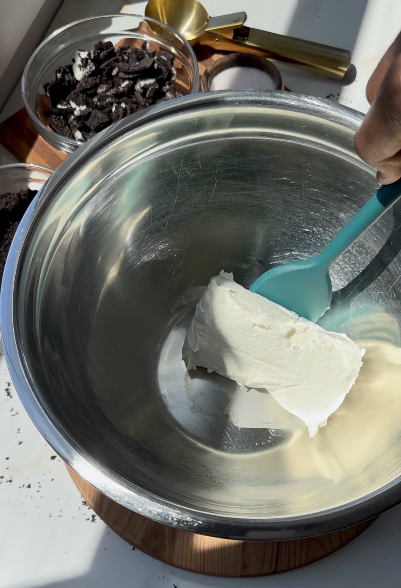 cream cheese added to bowl