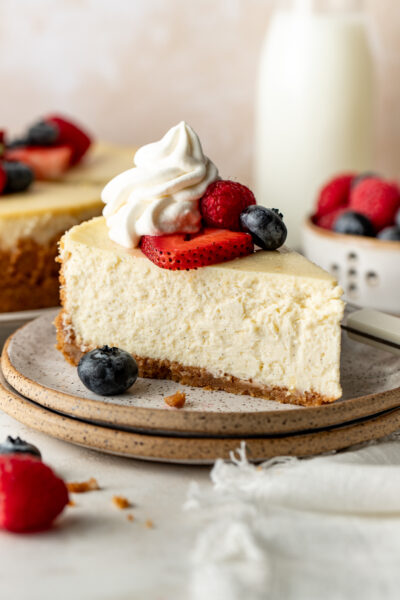 slice of classic vanilla cheeseake