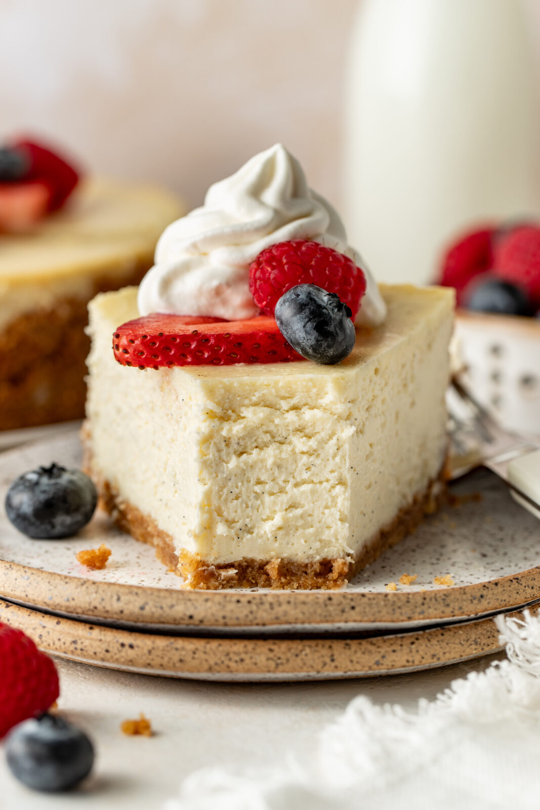 slice of classic vanilla cheeseake